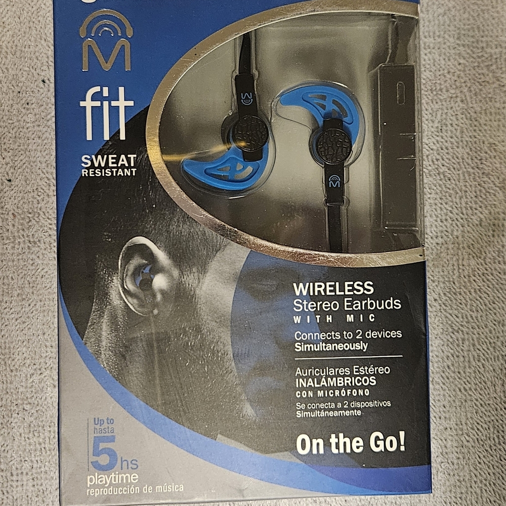 Blue Wireless Stereo Earbuds with Mic
